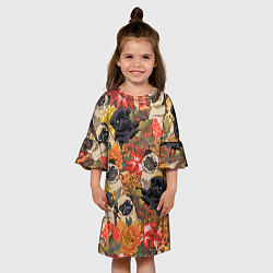 Платье клеш для девочки Мопсики Цветочки, цвет: 3D-принт — фото 2