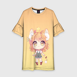 Платье клеш для девочки Малышка чиби и цыпленок, цвет: 3D-принт