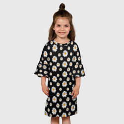 Платье клеш для девочки Ромашки на чёрном, цвет: 3D-принт — фото 2