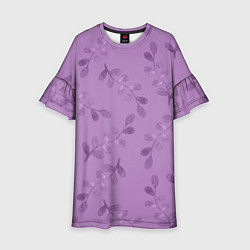 Платье клеш для девочки Листья на фиолетовом фоне, цвет: 3D-принт