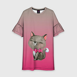 Платье клеш для девочки Кошечка с бантиком, цвет: 3D-принт