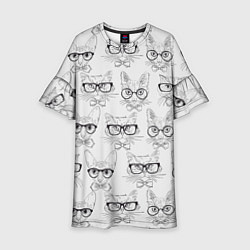 Платье клеш для девочки Кошки в очках, цвет: 3D-принт