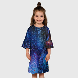 Платье клеш для девочки Синяя чешуйчатая абстракция blue cosmos, цвет: 3D-принт — фото 2