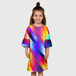 Платье клеш для девочки Пиксельная радуга, цвет: 3D-принт — фото 2