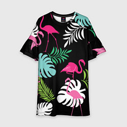 Платье клеш для девочки Фламинго с цветами, цвет: 3D-принт