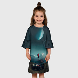 Платье клеш для девочки Космос в горах, цвет: 3D-принт — фото 2
