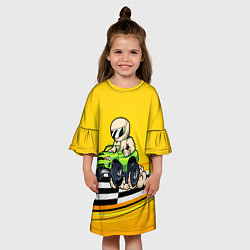 Платье клеш для девочки Мультяшный гонщик на джипе, цвет: 3D-принт — фото 2