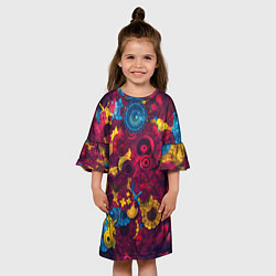 Платье клеш для девочки Цветы - шестеренки, цвет: 3D-принт — фото 2