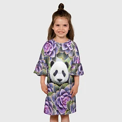 Платье клеш для девочки Панда среди цветов, цвет: 3D-принт — фото 2