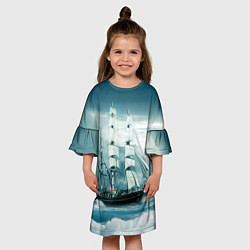 Платье клеш для девочки Парусник, цвет: 3D-принт — фото 2