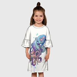 Платье клеш для девочки Осьминог яркий, цвет: 3D-принт — фото 2