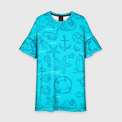Платье клеш для девочки Морская тема, цвет: 3D-принт