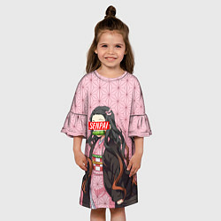 Платье клеш для девочки SENPAI NEZUKO НЕЗУКО ПАТТЕРН, цвет: 3D-принт — фото 2