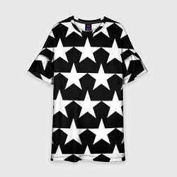 Платье клеш для девочки Белые звёзды на чёрном фоне 2, цвет: 3D-принт