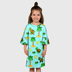 Платье клеш для девочки Черепашки и пальмы, цвет: 3D-принт — фото 2