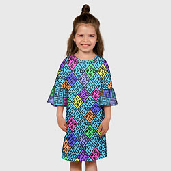 Платье клеш для девочки Неоновый яркий абстрактный узо, цвет: 3D-принт — фото 2