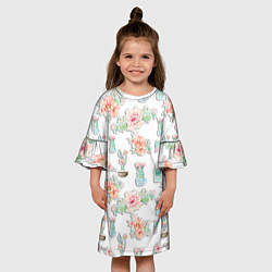 Платье клеш для девочки Акварельные кактусы, цвет: 3D-принт — фото 2