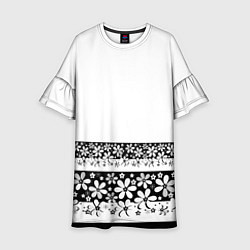 Платье клеш для девочки Черно-белый цветочный принт, цвет: 3D-принт