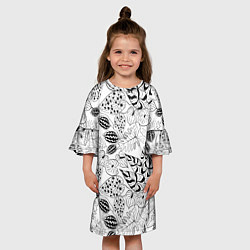 Платье клеш для девочки Черно-белый узор Тропики, цвет: 3D-принт — фото 2