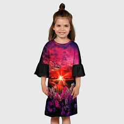 Платье клеш для девочки МАЛИНОВЫЙ ЗАКАТ, цвет: 3D-принт — фото 2