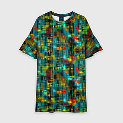 Платье клеш для девочки Разноцветные штрихи на бирюзе, цвет: 3D-принт