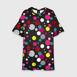 Платье клеш для девочки Разноцветный горох на черном, цвет: 3D-принт