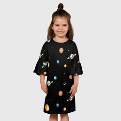 Платье клеш для девочки Планеты в космосе, цвет: 3D-принт — фото 2