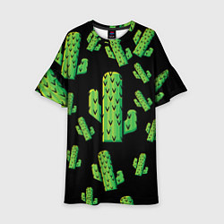 Платье клеш для девочки Cactus Time - Веселые кактусы, цвет: 3D-принт