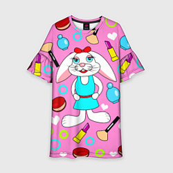 Платье клеш для девочки Кролик и косметика, цвет: 3D-принт
