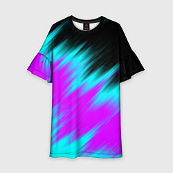 Платье клеш для девочки НЕОНОВЫЕ ПОЛОСЫ И НИЧЕГО ЛИШНЕГО NEON STRIPES, цвет: 3D-принт