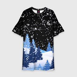 Платье клеш для девочки Снежная ночь в зимнем лесу, цвет: 3D-принт