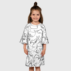 Платье клеш для девочки Небесные киты ЧБ, цвет: 3D-принт — фото 2