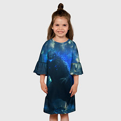 Платье клеш для девочки ГОДЗИЛЛА В МОРЕ, цвет: 3D-принт — фото 2