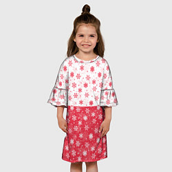 Платье клеш для девочки Снежинки красно-белые, цвет: 3D-принт — фото 2