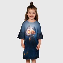Платье клеш для девочки ТЫКВИННЫЙ МОНСТР В ТУМАНЕ ХЕЛЛОУИН, цвет: 3D-принт — фото 2