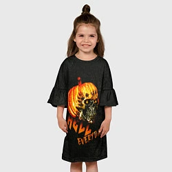 Платье клеш для девочки Helloween череп тыква scull pumkin, цвет: 3D-принт — фото 2