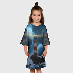 Платье клеш для девочки НОЧНОЙ МАЯК, цвет: 3D-принт — фото 2