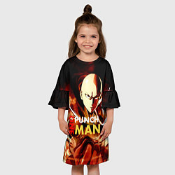 Платье клеш для девочки Огненный Сайтама One Punch-Man, цвет: 3D-принт — фото 2