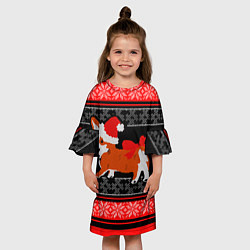 Платье клеш для девочки Новогодний корги Новый Год, цвет: 3D-принт — фото 2