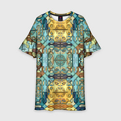 Платье клеш для девочки Коллекция Фрактальная мозаика Желто-голубой, цвет: 3D-принт