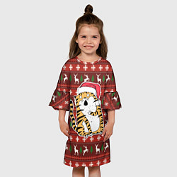 Платье клеш для девочки Рождественский удивленный тигр, цвет: 3D-принт — фото 2