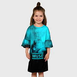 Платье клеш для девочки Мэттью Беллами бирюзовый туман Muse, цвет: 3D-принт — фото 2