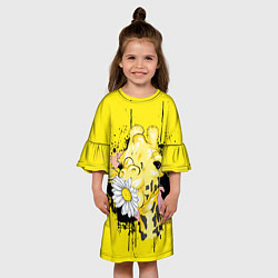 Платье клеш для девочки Жирафа с герберой, цвет: 3D-принт — фото 2