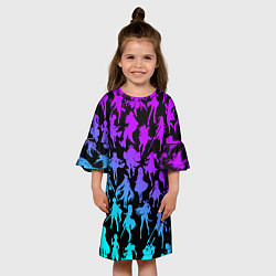Платье клеш для девочки GENSHI IMPACT HEROES NEON НЕОНОВЫЙ УЗОР, цвет: 3D-принт — фото 2