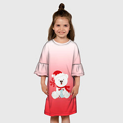 Платье клеш для девочки Белый мишка с подарком, цвет: 3D-принт — фото 2
