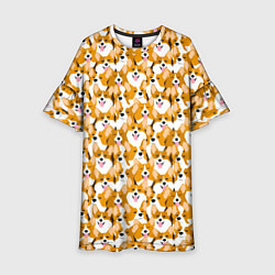 Платье клеш для девочки Собаки Корги, цвет: 3D-принт
