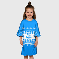 Платье клеш для девочки MERRY CHRISTMAS BLUE, цвет: 3D-принт — фото 2