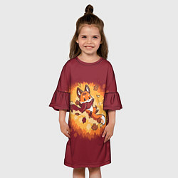 Платье клеш для девочки Лис в листопаде, цвет: 3D-принт — фото 2
