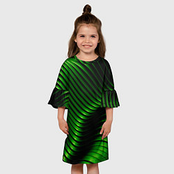 Платье клеш для девочки Волны изумрудного металла, цвет: 3D-принт — фото 2