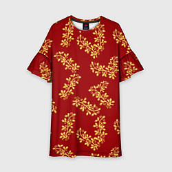 Платье клеш для девочки Золотые веточки на ярко красном фоне, цвет: 3D-принт